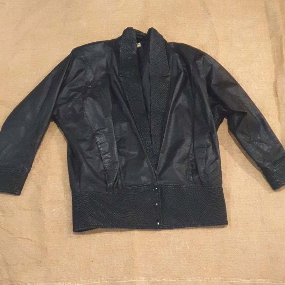 Size 12 80s vintage leather bomber jacket retro - Picture 5 of 9